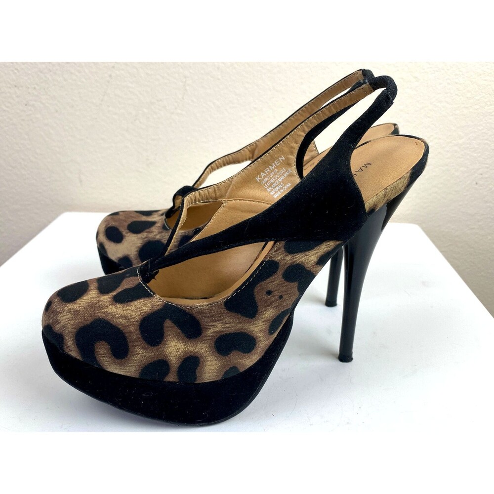 Marco Santi Karmen Leo Leopard Faux Suede Platform Slingback Stiletto Pump 7 Box